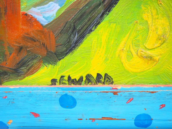 Gordon SEWARD. "Intérieur fauve". Huile sur toile, double face, signée