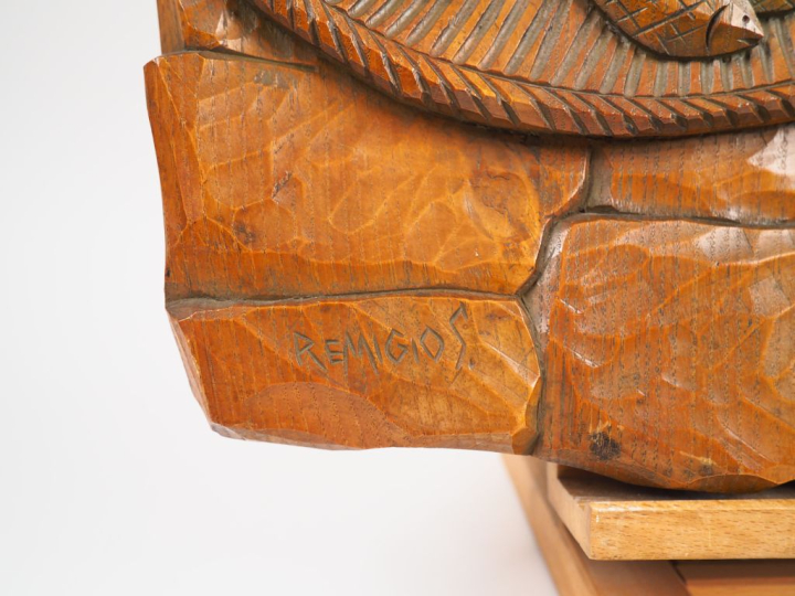 Remigio SOLER. "Le marché aux poissons". Panneau en bois sculpté polyc