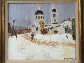 Vente aux enchères Victor SOROKIN. "Village en Russie". Huile sur toile, signée en bas à 