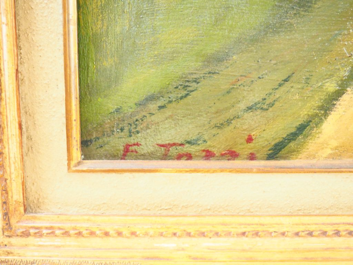 F. TOZZI. "bord de canal". Huile sur toile, signée en bas à gauche. Di