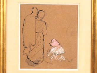 Vente aux enchères Louis VALTAT. "Etude de personnages". Dessin, monogrammé en bas à droi
