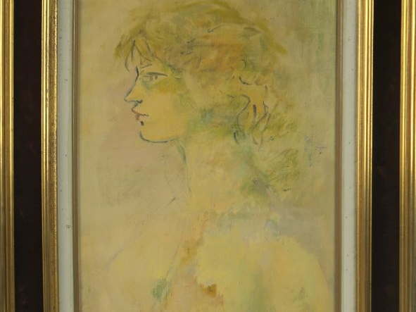 Marcel VERTES. "Profil de jeune fille". Huile siur toile, signée en ha