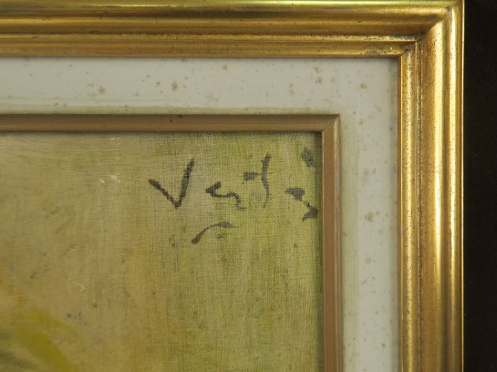 Marcel VERTES. "Profil de jeune fille". Huile siur toile, signée en ha