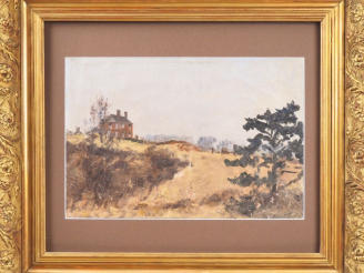 Vente aux enchères VICKEY. "Maison de maître dans la campagne". Huile sur toile, signée e