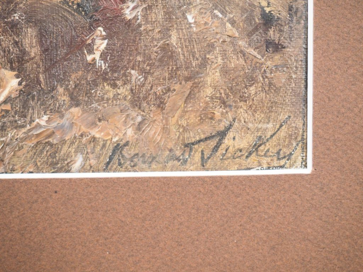 VICKEY. "Maison de maître dans la campagne". Huile sur toile, signée e