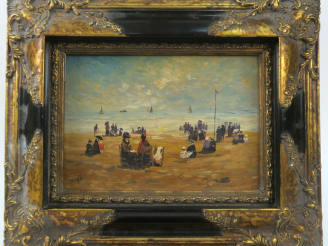 Vente aux enchères Georges VILLIE. "Bains de mer à la Belle Epoque". Paire d'huiles sur p