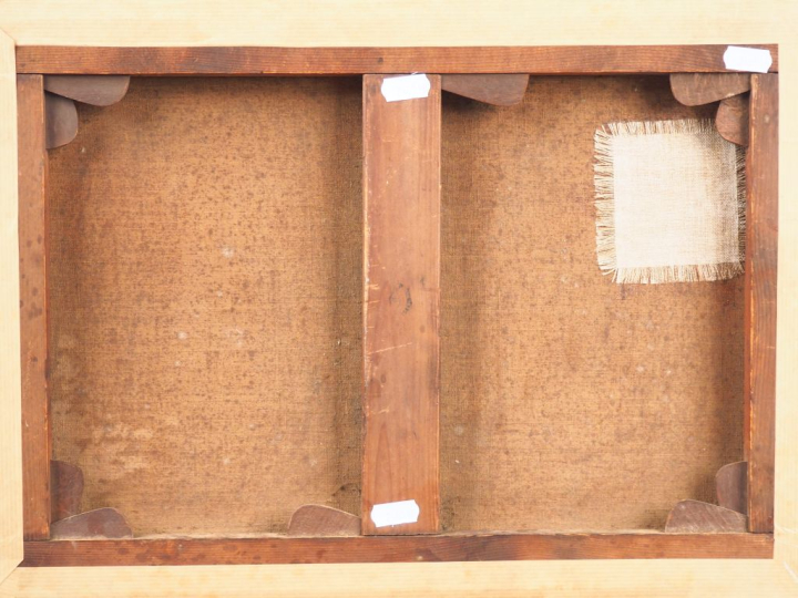 Ecole française XIXème. "Troupeau dans un paysage lacustre". Huile sur