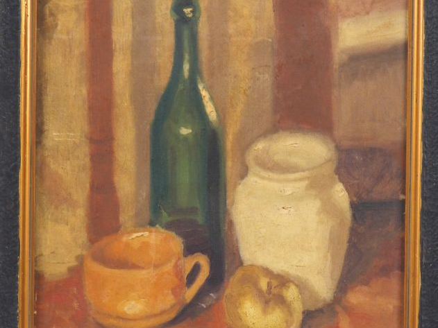 Ecole française XXème. "Nature morte". Huile sur toile, signée en bas 