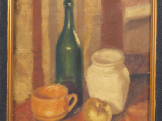 Vente aux enchères Ecole française XXème. "Nature morte". Huile sur toile, signée en bas 