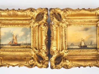 Vente aux enchères Ecole française fin XIXème début XXème. "Marine". Paire d'huiles sur p