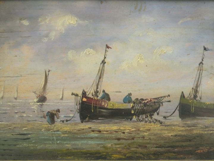 Ecole française début XXème. "Pêcheurs en bord de mer". Paire d'huiles