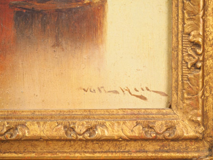 Ecole française début XXème. "Marine au soleil levant". Huile sur pann