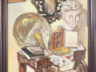 Vente aux enchères Ecole française XXème. "Intérieur". Huile sur toile. Dim. 99 x 75 cm.