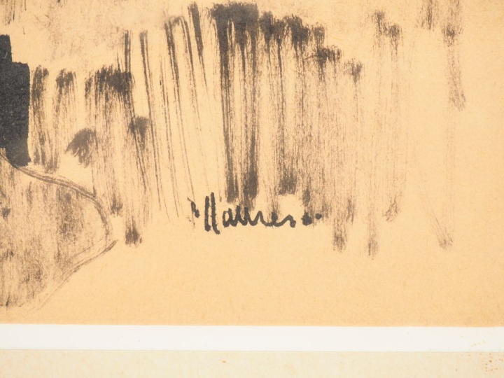 Ecole française XXème. "Portrait de jeune fille assise". Dessin, signé