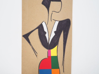 Vente aux enchères Ecole française XXème. "Jeune élégante des années 30". Technique mixte