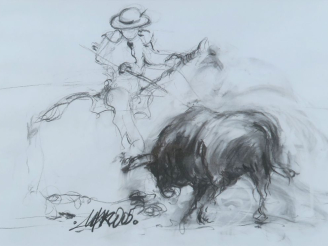 Vente aux enchères Ecole française XXème. "Le Picador". Dessin, signé en bas à gauche. Di