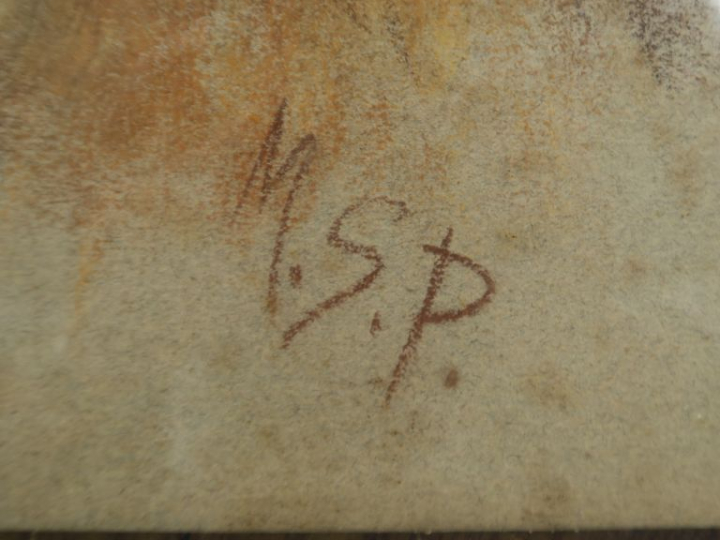 Ecole française XXme. "Portrait de chien". Dessin,signé M.S.P en bas à