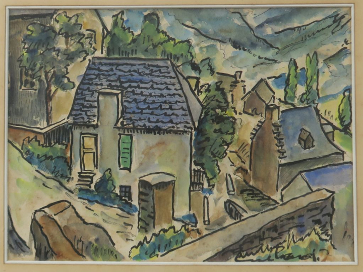 Ecole toulousaine XXème. "Vue de la Basilique Saint  Sernin" et "villa