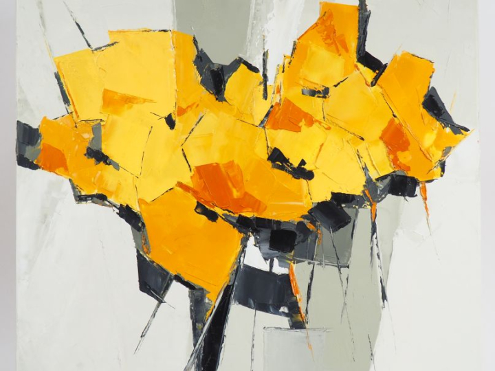 Ecole française contemporaine. "Jardin de fleurs". Huile sur toile, ti