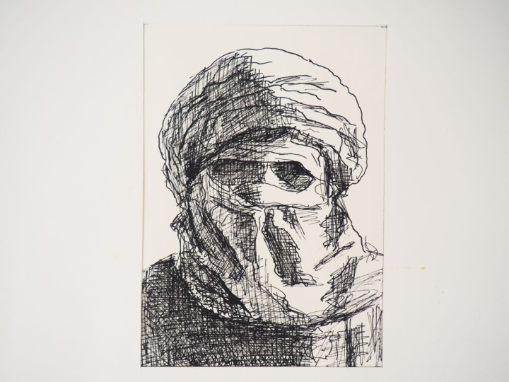 Ecole orientaliste XXème. "Portrait de Touareg". Dessin, signé sur la 
