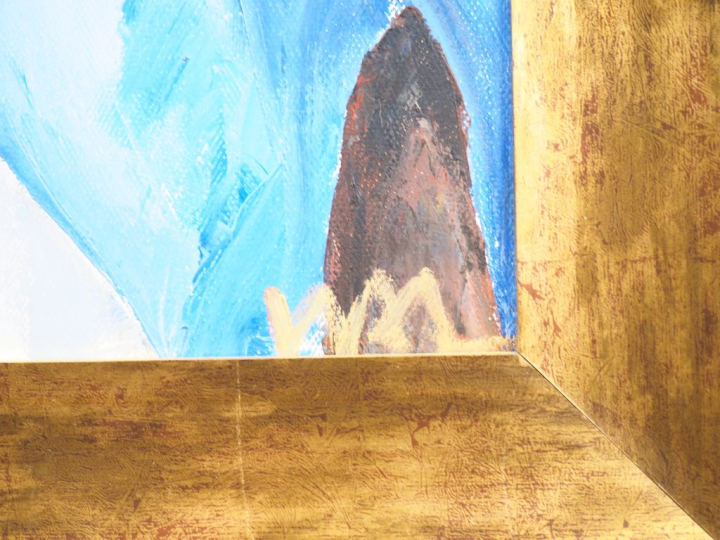 Ecole Extrême-orient XXème. "Jeune couple". Huile sur toile,  monogram