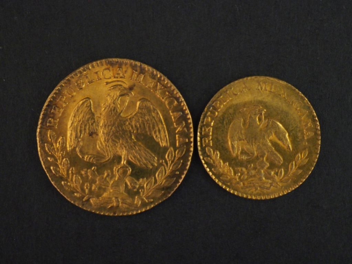 Ensemble comprenant :  - une pièce de 2 Escudos or, Republica Mexicana