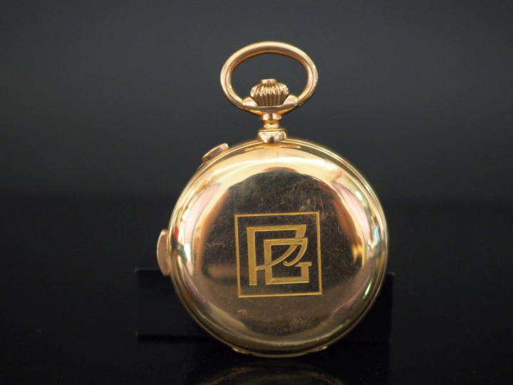 Montre de gousset chronographe en or jaune 750. Couvercle à l'avant, à