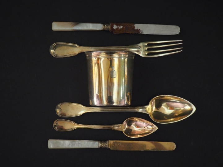 Nécessaire à pique-nique Restauration en vermail 950, poinçon Vieillar
