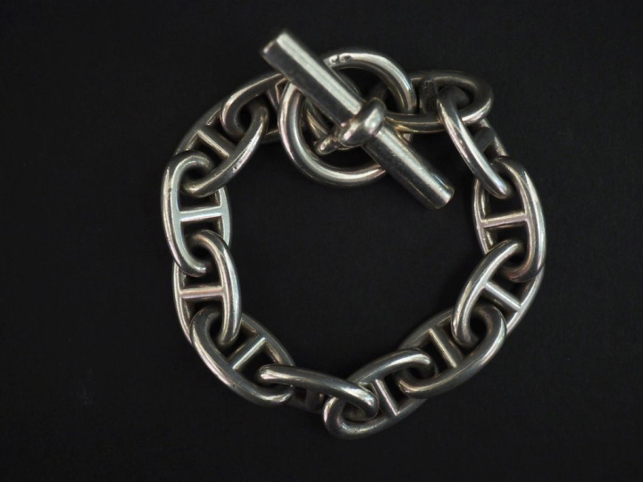 HERMES Bracelet en argent 925, modèle chaine d'encre.  Signé. Long. 23