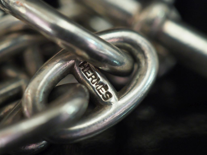 HERMES Bracelet en argent 925, modèle chaine d'encre.  Signé. Long. 23
