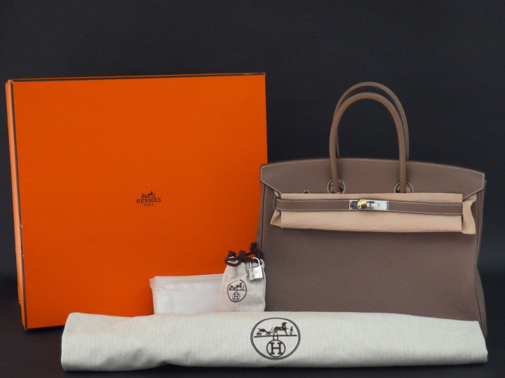 HERMES, Paris Sac Birkin, modèle "Etoupe" en cuir. Double poignée en c