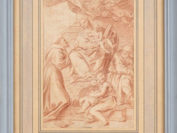 Ecole italienne XVIIIème. "Scène religieuse". Dessin à la sanguine, po