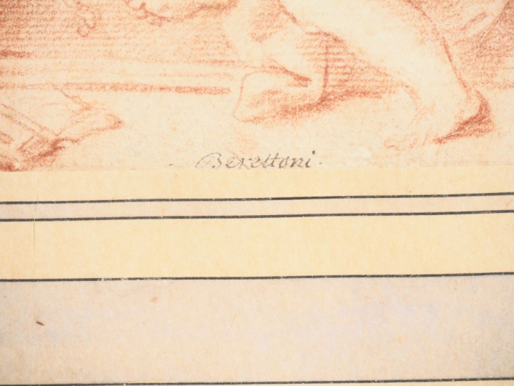 Ecole italienne XVIIIème. "Scène religieuse". Dessin à la sanguine, po