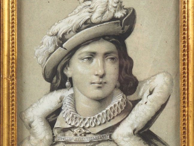 Ecole française XIXème. "projet de vitrail". Dessin réhaussé monogramé