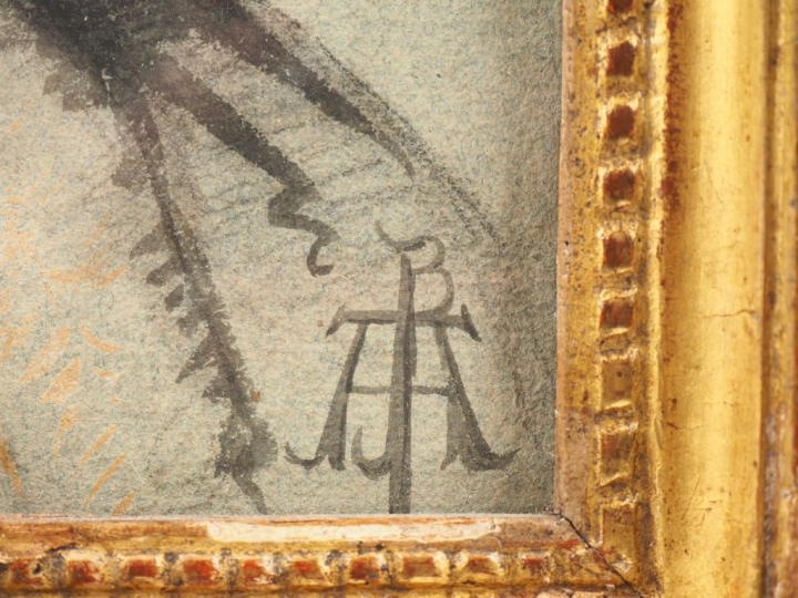 Ecole française XIXème. "projet de vitrail". Dessin réhaussé monogramé