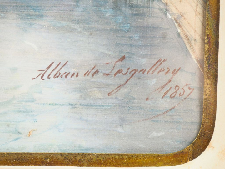 Jean-Jacques ALBAN DE LESGALLERY. "Vue de Périgueux". Aquarelle gouach