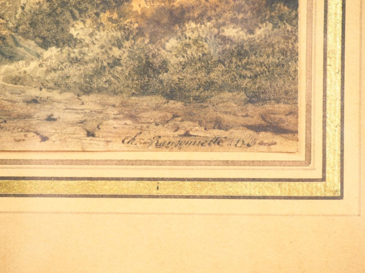 Charles RANSONNETTE. "Berger et ses brebis". Aquarelle, signée en bas 