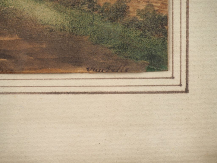 Jean-Lubin VAUZELLE. "Personnages devant des fortifications". Dessin a