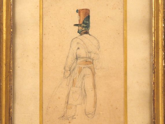 Ecole française XIXème. "Portrait de soldat". Dessin aquarellé. Dim. (