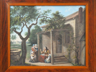 Vente aux enchères Ecole française début XIXème. "Scènes de la vie quotidienne à la ferme