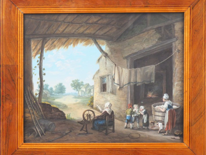 Ecole française début XIXème. "Scènes de la vie quotidienne à la ferme