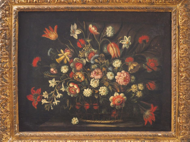 Juan de ARELLANO (d'après). "Corbeille fleurie". Huile sur toile. Dim.