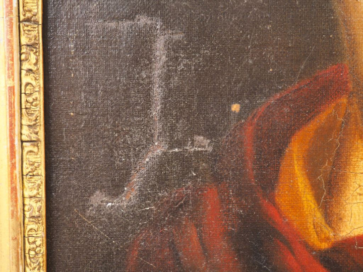 Ecole française XVIIIème. "Jeune fille en prière". Huile sur toile mar