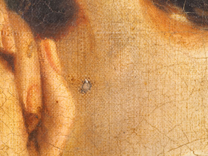 Ecole française XVIIIème. "Jeune fille en prière". Huile sur toile mar