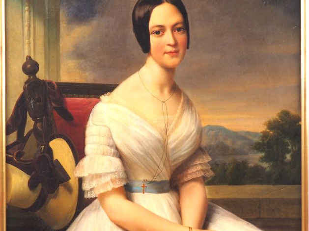 Luigi RUBIO. "Portrait de jeune fille à la robe de soie blanche". Gran