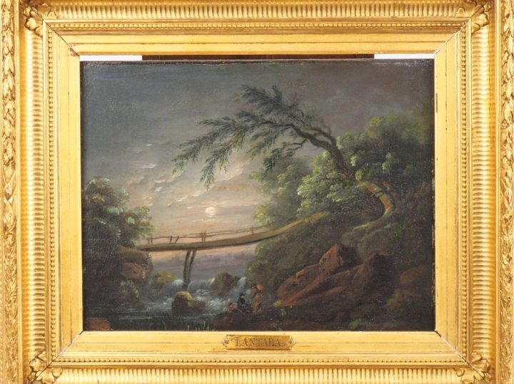 Simon Mathurin LANTARA. (attribué à). "Paysage animé au clair de lune"