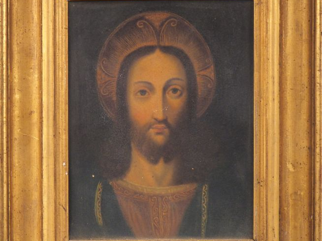 Ecole XIXème.  « Christ » Huile sur carton. Dim. 23.5 x 18 cm