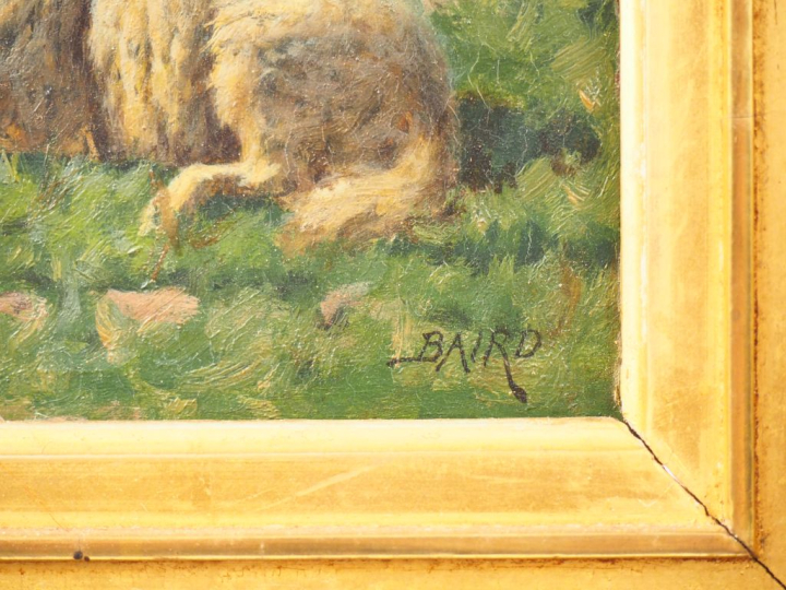 William Baptiste BAIRD. "Moutons et bêliers en bord de falaise". Huile