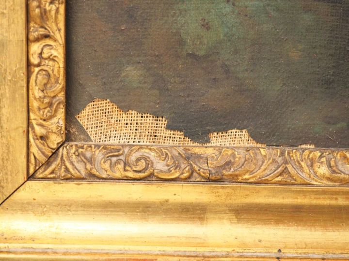 Lucien MENGAUD. "Bergères et leur troupeau". Huile sur toile, signée e