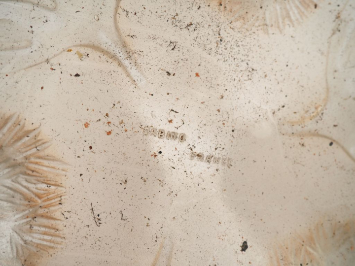 SABINO.  Coupe (suspension) en verre moulé à décor de chardons. Signée